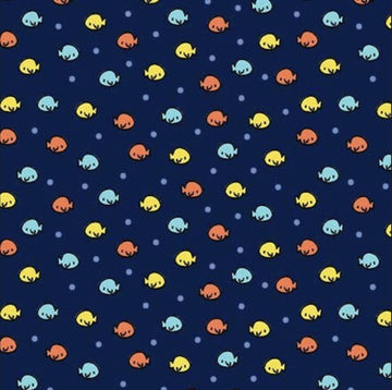 34" End of Bolt - CLEARANCE Nautilus Fish in the Sea CX10401 Navy - Michael Miller - Children's Ocean Undersea Blue - Quilting Cotton Fabric