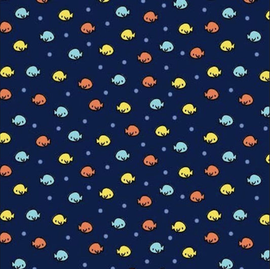 34" End of Bolt - CLEARANCE Nautilus Fish in the Sea CX10401 Navy - Michael Miller - Children's Ocean Undersea Blue - Quilting Cotton Fabric