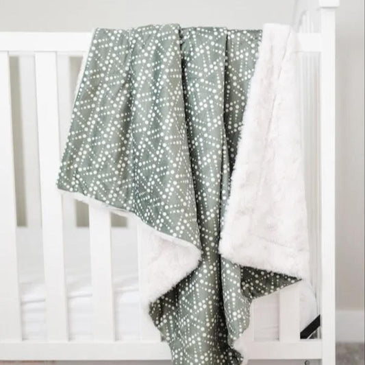 SALE Triangle Adventure Green Baby Minky Blanket - MB6003 - Riley Blake Designs - Dots Geometric - Prepackaged Dreamy Baby Minky Blanket