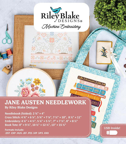 SALE Machine Embroidery Jane Austen Needlework Project INSTRUCTION ME100JAN24R5 - Riley Blake - Needlebook Cross Stitch Embroidery Book Tote