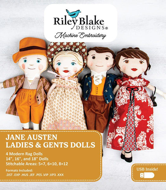 SALE Machine Embroidery Jane Austen Ladies & Gents Dolls INSTRUCTION ME100JAD24R5 - Riley Blake Designs - Multiple Sizes