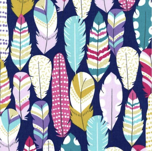 SALE Arrow Flight Plucked Midnight - Michael Miller - Navy Blue Feathers Metallic Gold  - Quilting Cotton Fabric