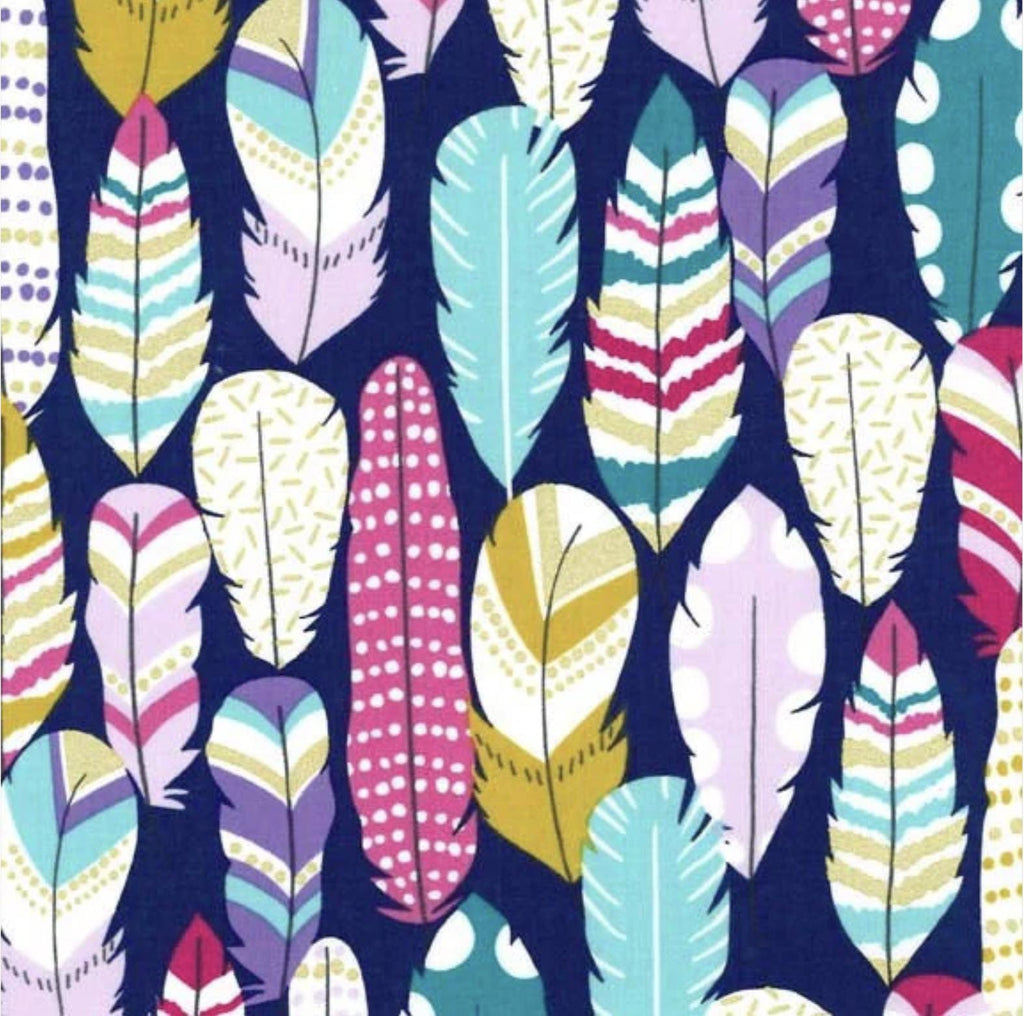 SALE Arrow Flight Plucked Midnight by Michael Miller - Navy Blue Feathers Metallic Gold  - Quilting Cotton Fabric