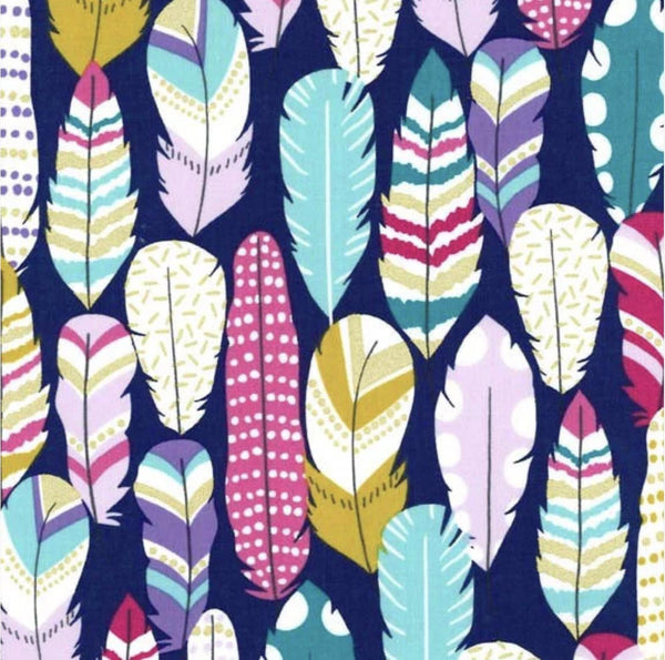 SALE Arrow Flight Plucked Midnight by Michael Miller - Navy Blue Feathers Metallic Gold  - Quilting Cotton Fabric