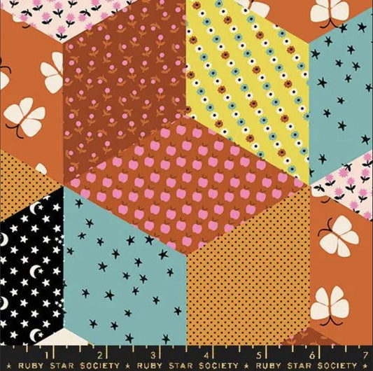 SALE Ooh Lucky Lucky Blocks RS4112 Caramel - Moda Fabrics - Patchwork Novelty Ditsy - Ruby Star Society - Quilting Cotton Fabric