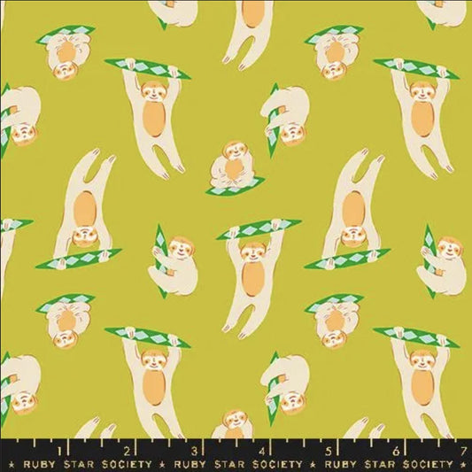 SALE Animal Animal Sloth RS5168 Pistachio - Moda Fabrics - Sloths Novelty Animals - Ruby Star Society - Cotton Fabric