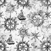 MINKY Ocean Blues Ship Wheels 60" Wide 30860 Gray K - QT Fabrics - Ocean Sailing Gray Illustrated - 100% Polyester