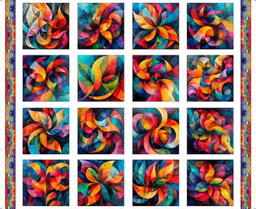 SALE Bedazzled Fractal Block Patches Panel 31121 White Z - QT Fabrics - Abstract Geometric Swirl - Quilting Cotton Fabric