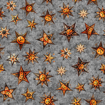 Jeepers Creepers Stars 31012 Smoke K - QT Fabrics - Stars Jack-O'-Lantern Halloween Spooky Season - Quilting Cotton Fabric