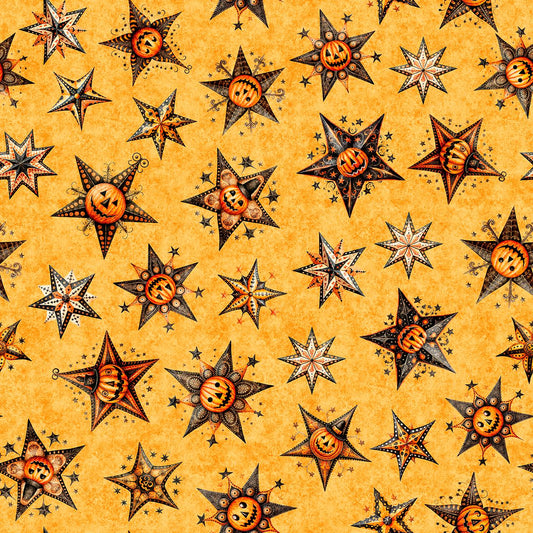 Jeepers Creepers Stars 31012 Orange O - QT Fabrics - Stars Jack-O'-Lantern Halloween Spooky Season - Quilting Cotton Fabric
