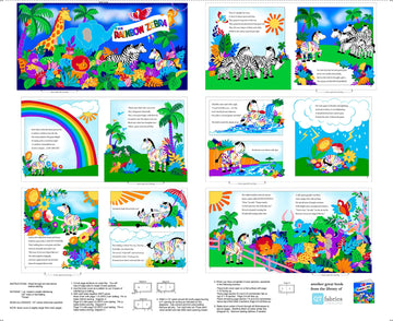 Fabric Books Rainbow Zebra Book Panel 28890 Multi X - - QT Fabrics - Baby Book Animals - Quilting Cotton Fabric