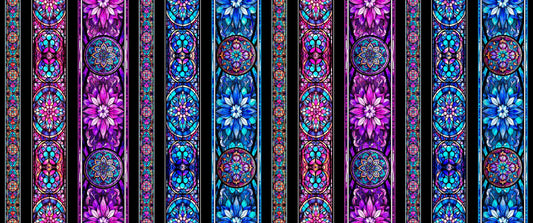 2yd 35" End of Bolt - SALE Night Flight Stained Glass Stripe WIDEBACK 30974 Multi X - QT Fabrics - 108" - Mandala - Quilting Cotton Fabric