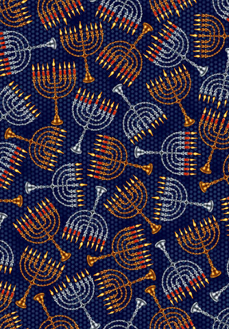 SALE Hanukkah Festival Menorahs 30273 Navy N - by QT Fabrics - Quilting Cotton Fabric