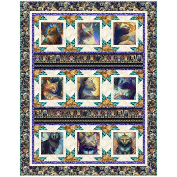 SALE Glamour Shots Quilt Kit - QT Fabrics - Pattern Fabric - Cats Kittens Fantasy Magical - Feline Fantasia - Quilting Cotton Fabric