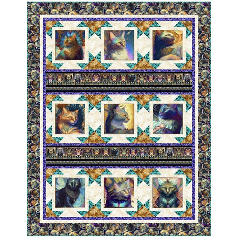 Glamour Shots Quilt Kit - QT Fabrics - Pattern Fabric - Cats Kittens Fantasy Magical - Feline Fantasia - Quilting Cotton Fabric