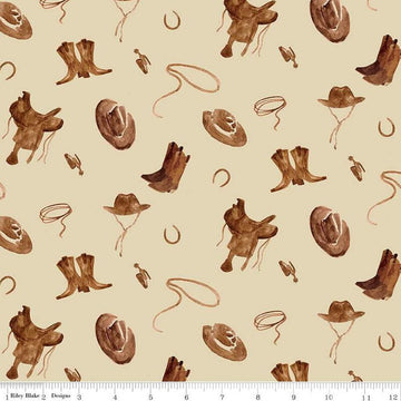 10" End of Bolt Piece - Ride the Range Accessories C12741 Cream - Riley Blake - Hats Boots Ropes Saddles Horseshoes - Quilting Cotton Fabric