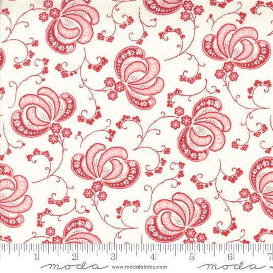 SALE Hollyhocks Roses Bloom 3051 Jasmine Rose - Moda Fabrics - Blossoms Leaves Flowers - Quilting Cotton Fabric