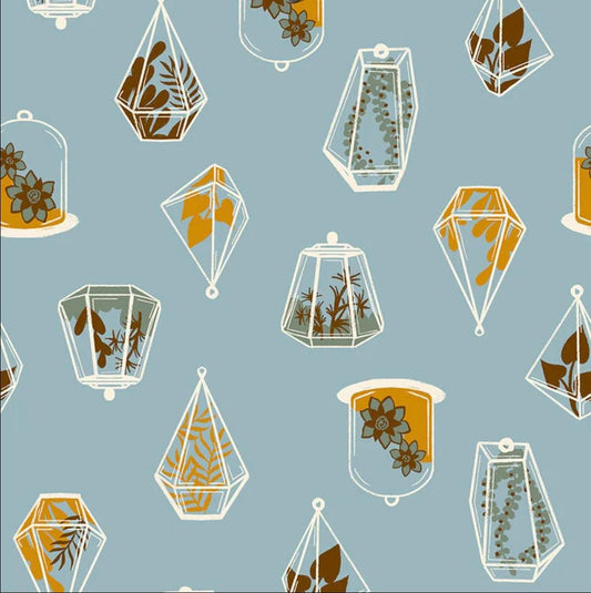 Calathea Terrarium RS5183 Soft Blue - Moda Fabrics - Plants Nature Leaf Leaves - Ru- Star - Quilting Cotton Fabric