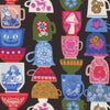 Hello Alice Tea RS2122 Black - Moda Fabrics - Teacups Mugs Novelty Houseware - Ru- Star - Quilting Cotton Fabric