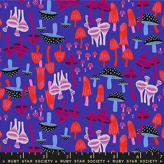 Hello Alice Mushroom RS2124 Blacklight - Moda Fabrics - Nature Outdoors Fungi Plant - Ru- Star - Quilting Cotton Fabric