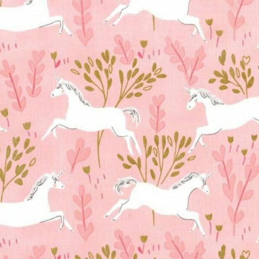 18" End of Bolt - Magic Unicorn Forest Blossom METALLIC - Sarah Jane for Michael Miller - Pink Gold - Quilting Cotton Fabric