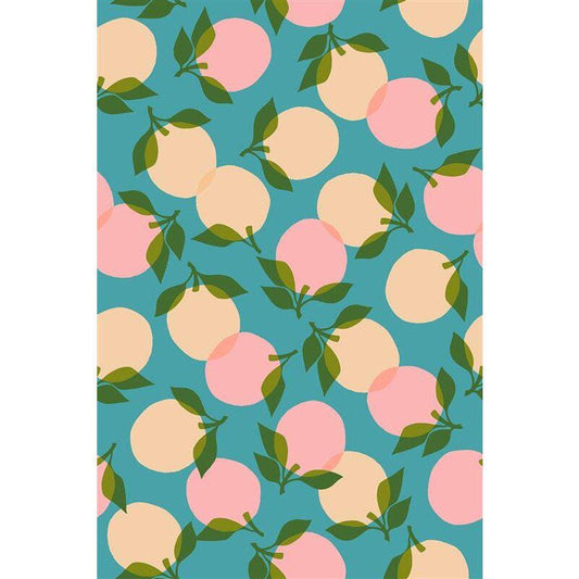11" End of Bolt Piece - SALE Juicy Peaches RS0088 Dark Turquoise - Moda Fabrics - Novelty Fruit - Quilting Cotton Fabric