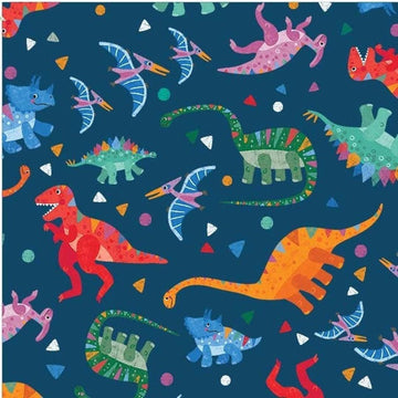 SALE Dino Dance Party DC10040 Royal - Michael Miller - Rainbow Dino Dinosaurs - Quilting Cotton Fabric