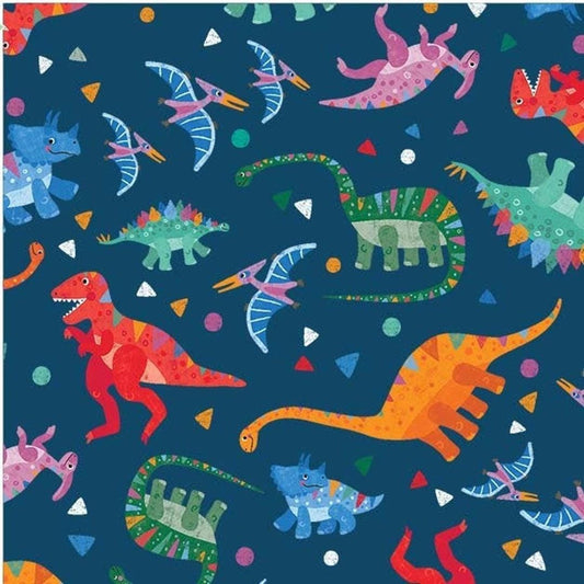 SALE Dino Dance Party DC10040 Royal - Michael Miller - Rainbow Dino Dinosaurs - Quilting Cotton Fabric