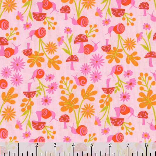 Animal Animal Snail RS5163 Cotton Candy - Moda Fabrics - Retro Snails Floral Flowers Mushroom - Ru- Star Society - Cotton Fabric
