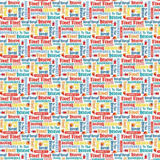 SALE Ladder Co. 1 Alert DC10586 Multi - Michael Miller Fabrics - Ladder Company One Text Firefighters Children's - Quilting Cotton Fabric