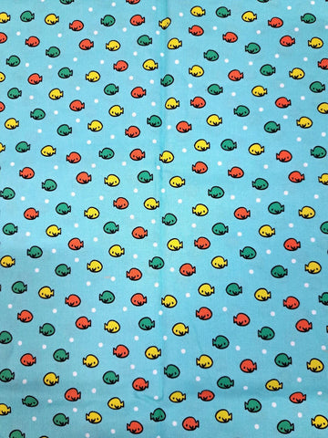 CLEARANCE 24" End of Bolt - Nautilus Fish in the Sea CX10401 Aqua - Michael Miller - Juvenile Children's Ocean Sea Blue - Quilting Fabric