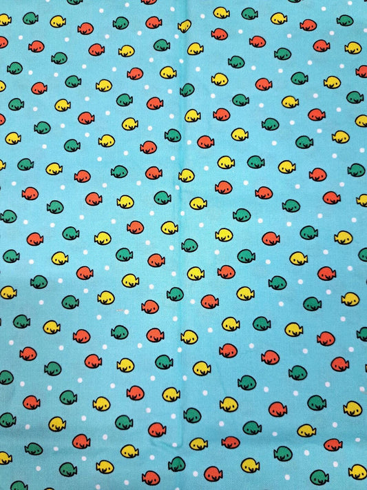 CLEARANCE 24" End of Bolt - Nautilus Fish in the Sea CX10401 Aqua - Michael Miller - Juvenile Children's Ocean Sea Blue - Quilting Fabric