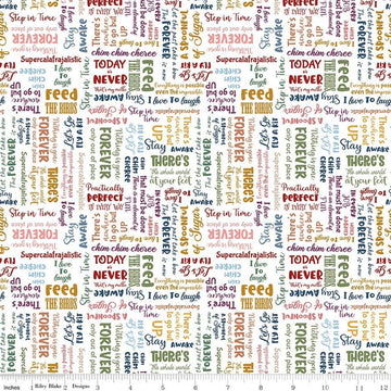 Image of A Spoonful of Sugar Storybook Cloud quilting cotton fabric by Jennifer Long for Riley Blake Designs. Features words on a white background. Cute Little Fabric Shop