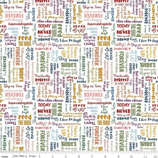 Image of A Spoonful of Sugar Storybook Cloud quilting cotton fabric by Jennifer Long for Riley Blake Designs. Features words on a white background. Cute Little Fabric Shop