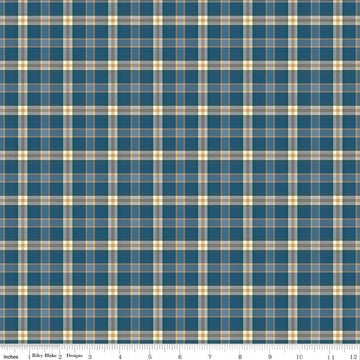 Image of A Spoonful of Sugar Plaid Poppins Evening quilting cotton fabric by Jennifer Long for Riley Blake Designs. Features plaid on a blue background. Cute Little Fabric Shop