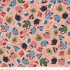 Image of A Spoonful of Sugar Tea & Sugar Peach quilting cotton fabric by Jennifer Long for Riley Blake Designs. Features teapots on a pink background. Cute Little Fabric Shop