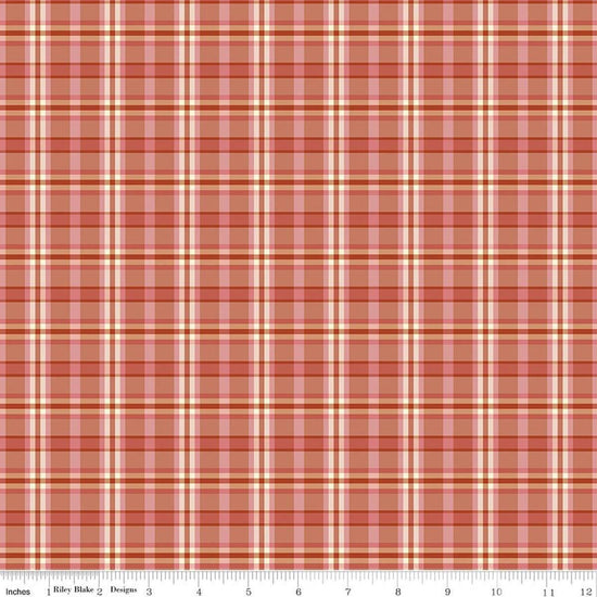 Image of A Spoonful of Sugar Plaid Poppins Apricot quilting cotton fabric by Jennifer Long for Riley Blake Designs. Features plaid on an orange background. Cute Little Fabric Shop