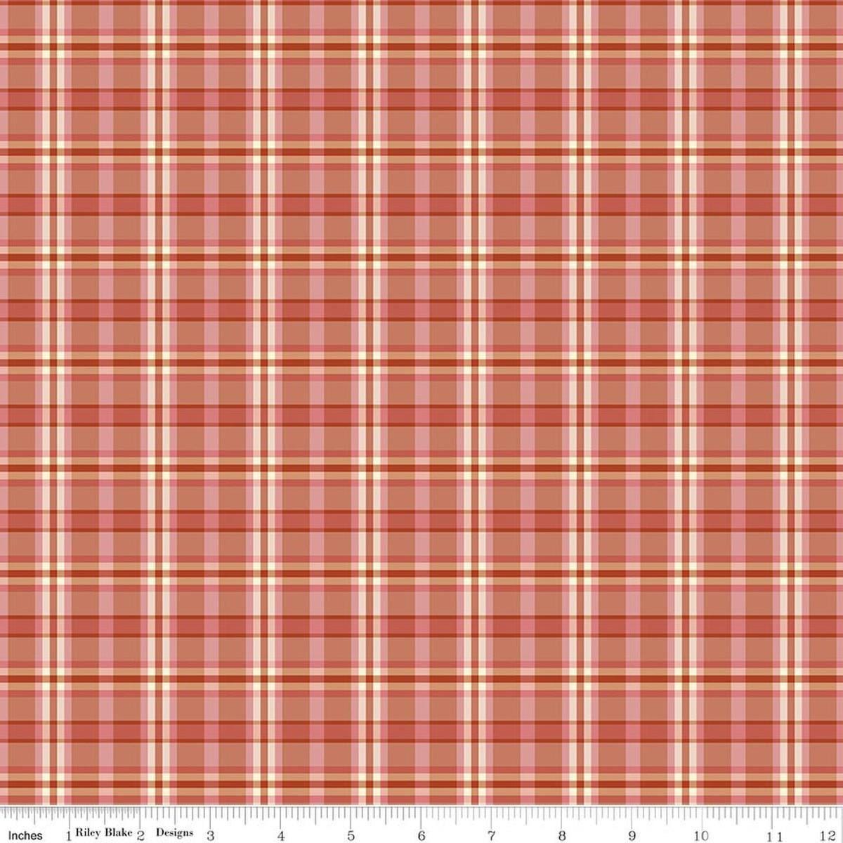 Image of A Spoonful of Sugar Plaid Poppins Apricot quilting cotton fabric by Jennifer Long for Riley Blake Designs. Features plaid on an orange background. Cute Little Fabric Shop