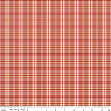 Image of A Spoonful of Sugar Plaid Poppins Apricot quilting cotton fabric by Jennifer Long for Riley Blake Designs. Features plaid on an orange background. Cute Little Fabric Shop