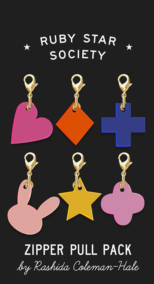 SALE Sew Cute Zipper Charms Enamel Woodland RS-7082 - Ru- Star Society - Moda Fabrics - Six Count - Lobster Clasps