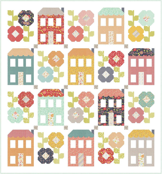 SALE Delightfully Yours Quilt Kit KIT37700 - Moda Fabrics - Floral Houses Homes Flowers Leaves Leaf - Quilting Cotton Fabric