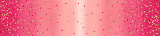 I Heart Ombre METALLIC 10875 Fucshia - Moda - Light to Darker Hot Pink with Gold SPARKLE Stars - Quilting Cotton Fabric