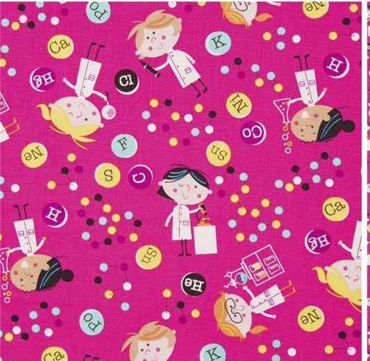 SALE Stem Squad Girls in Science DC9719 Pink by Michael Miller - STEM Science Technology Engineering Mathematics - Quilting Cotton Fabric