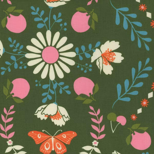 Juicy Retro Fruit RS0085 Sarah Green - Moda Fabrics - Poppy Garden Floral Flower - Quilting Cotton Fabric