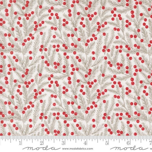 Berry And Pine Pine 5243 Snow - Moda Fabrics - Pine Needles Blender Evergreen Berries Berry - Quilting Cotton Fabric