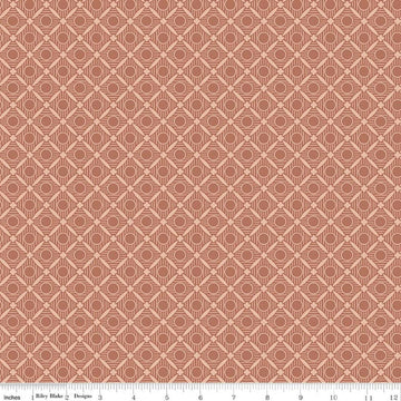 Image of Ambleside Peels Dusty Rose quilting cotton fabric by Amanda Niederhauser for Riley Blake Designs. Features a geometric design on an orange background. Cute Little Fabric Shop