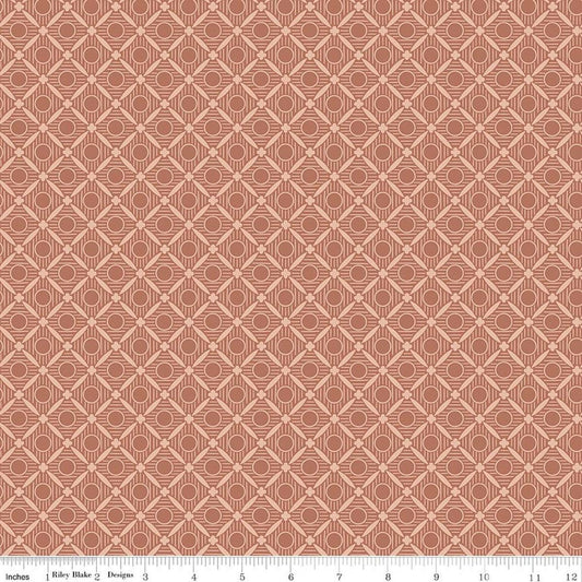 Image of Ambleside Peels Dusty Rose quilting cotton fabric by Amanda Niederhauser for Riley Blake Designs. Features a geometric design on an orange background. Cute Little Fabric Shop