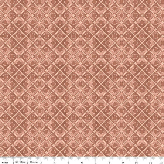Image of Ambleside Peels Dusty Rose quilting cotton fabric by Amanda Niederhauser for Riley Blake Designs. Features a geometric design on an orange background. Cute Little Fabric Shop