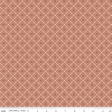 Image of Ambleside Peels Dusty Rose quilting cotton fabric by Amanda Niederhauser for Riley Blake Designs. Features a geometric design on an orange background. Cute Little Fabric Shop