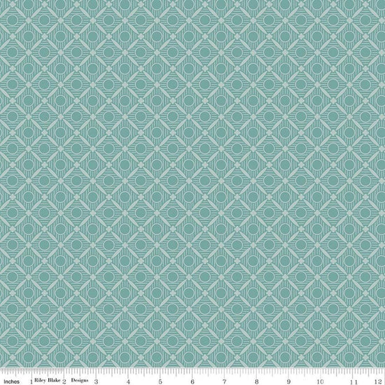 Image of Ambleside Peels Blue quilting cotton fabric by Amanda Niederhauser for Riley Blake Designs. Features a geometric design on a blue background. Cute Little Fabric Shop